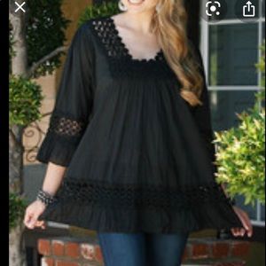 Black Boho Tunic Top with crochet trim